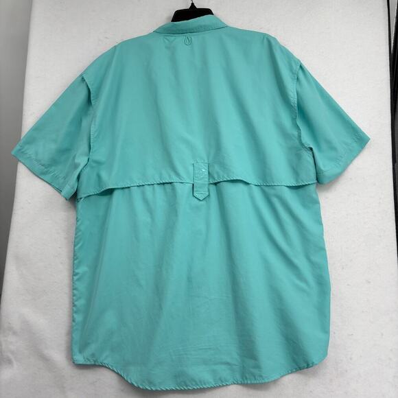 Reel Legends Button Up Shirt Mens XL Aqua Blue Short Sleeve Fishing Vented Back - Picture 7 of 11